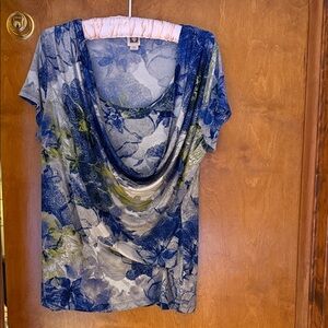 Anne Klein Blue and Gray Floral top XL
